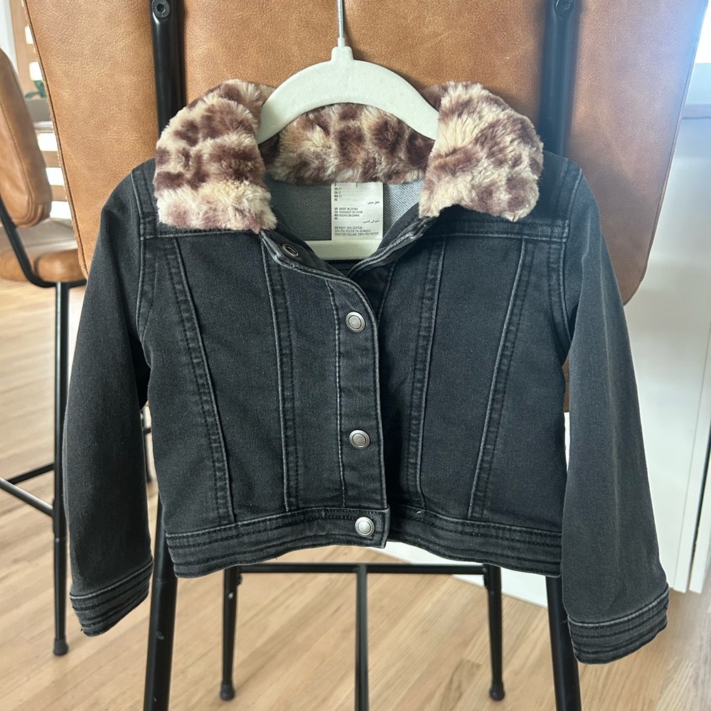 First impressions Black Denim Jacket with Faux Fur Collar